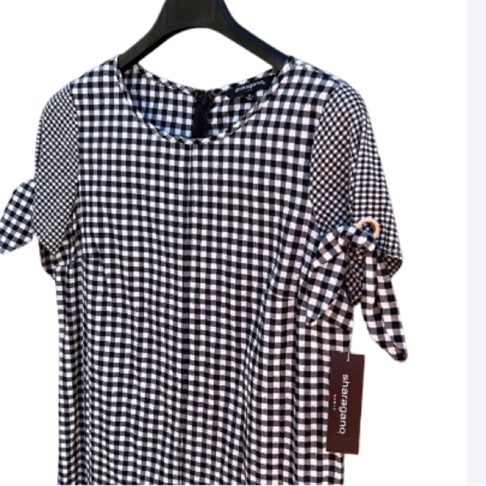 NWT Sharagano Grace Gingham Dress Size 10 Black/White Checkered Classic - Picture 4 of 16